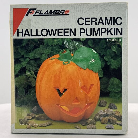 Vintage 1988 Flambro Ceramic Jack OLantern Pumpkin Tealight Candle Holder #1542A - Picture 13 of 16